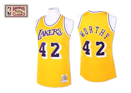 Mens Mitchell and Ness Los Angeles Lakers 42 James Worthy Authentic Gold Throwback NBA Jersey